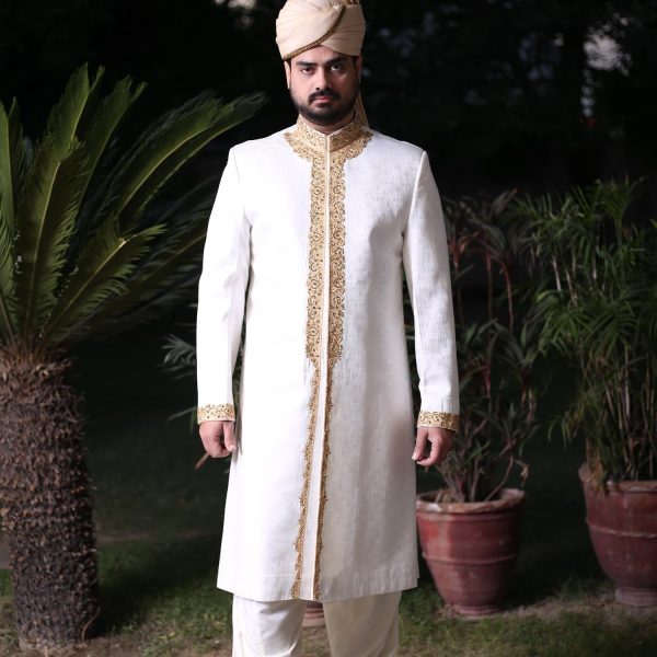 Groom White Sherwani OC-37