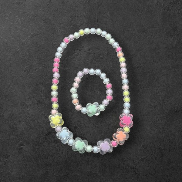 Kids Flower Beaded Jewelry Set â€“ Necklace & Bracelet for Girls