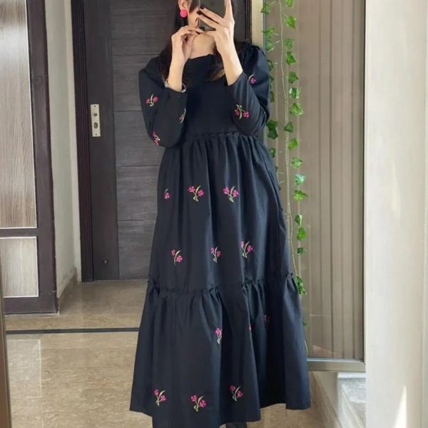 Coco 1-Piece Embroidered Cotton Long Frock for Women
